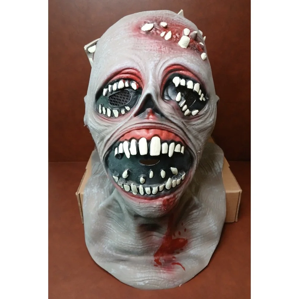 NWT Zombie MONSTER Teeth Latex Scary Halloween Mask Full Head Shoulder 14+ #1180